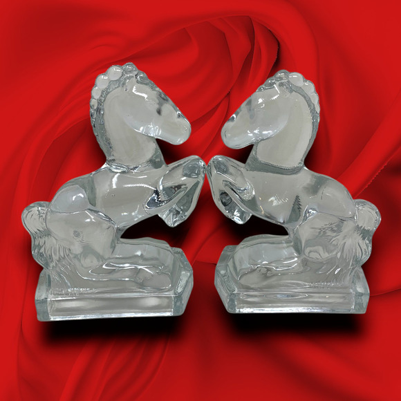 Vintage Mid Century MCM L. E. Smith Glass Horse Bookends Clear Modern Art Deco - Picture 1 of 6